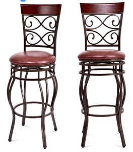 lot 3057 image: GLACER Bar Stools Set of 2, Retro Style Bar Height 360 Degree Swivel Barstool with Leather Padded Seat, Comfortable Metal Chair for Home, Restaurant, Pub or Bistro, 21.5 x 21.5 x 45.5 inches (1) - Retail $0