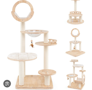 lot 3061 image: Tangkula Solid Wood Cat Tree, 4-in-1 Building Block Large Cat Tower with Space Capsule Nest, Sisal Scratching Posts - Retail $0