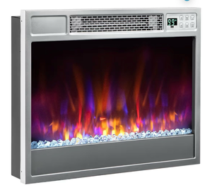 lot 3062 image: COSTWAY Electric Fireplace Inserts 23-inch Wide, 1500W Recessed Fireplace Insert wRemote Control, 6 Flame Colors, 5 Brightness, 8H Timer, Overheat Protection, Infrared Heater for Indoor (Silver) - Retail $0