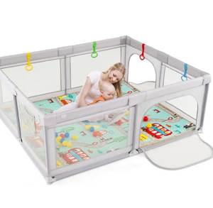 lot 3063 image: Costway BB6256MT-GR Baby Playpen with Mat & Breathable Mesh - Gray - Retail $0