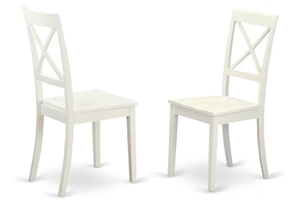 lot 3069 image: East West Furniture BOC-WHI-W Boston Dining Room Chairs - Cross Back Solid Wood Seat Chairs, Set of 4, Linen White - Retail $0
