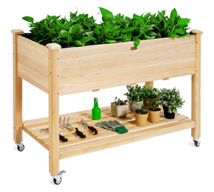 lot 3073 image: Giantex Raised Garden Bed on Wheels, Wood Planter Box with Legs, Liner, Drain Holes, Elevated Garden Bed for Vegetables, Standing Garden Container for Backyard, Patio, 47.5 LX 23.5 WX 33 H - Retail $0