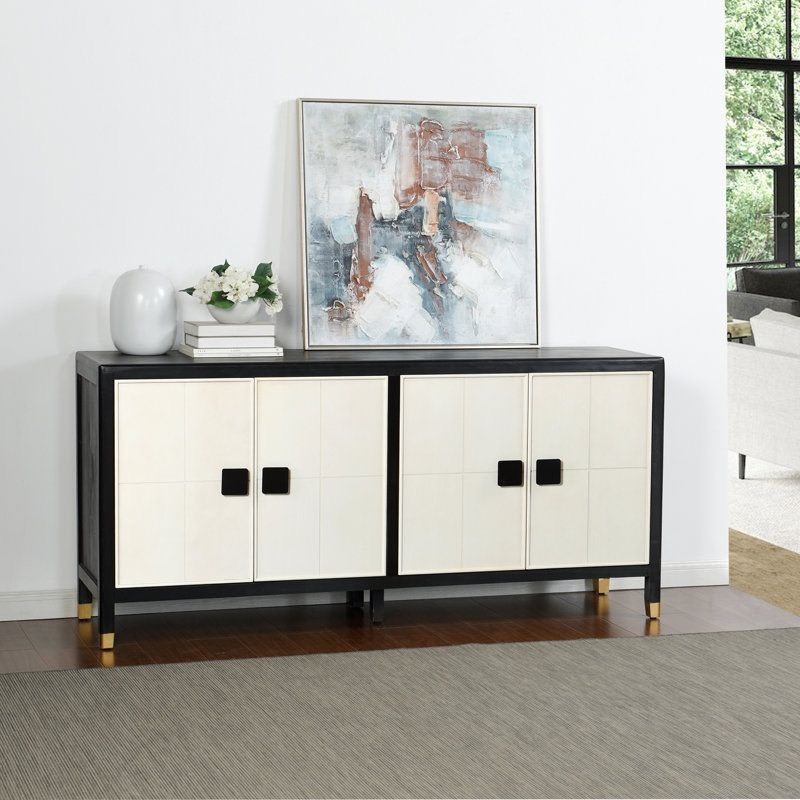 lot 3563008 image: Four Door Sideboard Cabinet - Satin Black & White - Retail $929