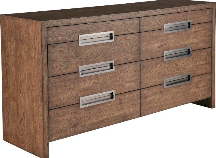 lot 3563011 image: Universal Furniture - Modern Medium Brown Oak Atlas Drawer Dresser - Retail $1,856