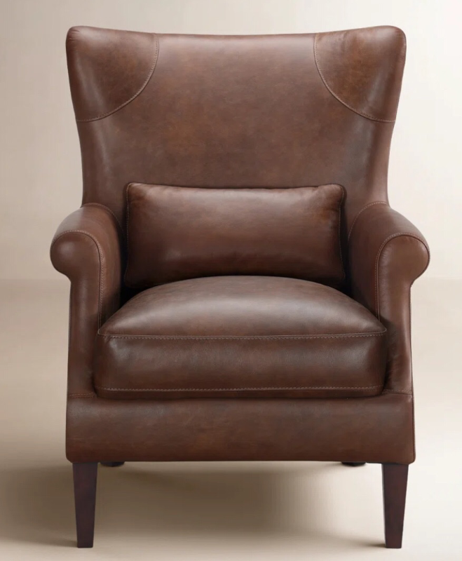 lot 3563026 image: Emerald Genuine Leather Wingback Accent Chair - Retail $1,499