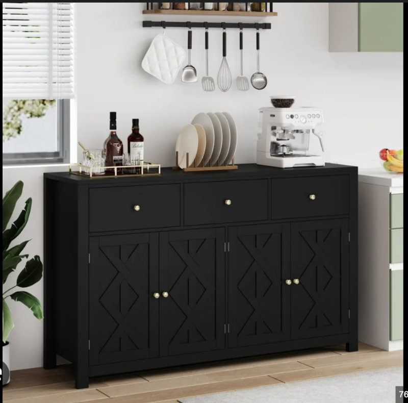 lot 3567118 image: Homfa FPB-37 3 drawers Farmhouse Wood Kitchen - Retail $249.99