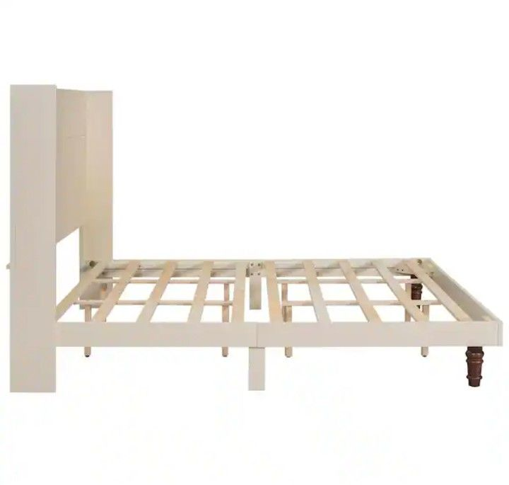 lot 3567101 image: Cozly Beige Wood Frame King Size Platform Bed with High Headboard - Retail $460