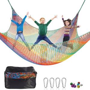 lot 24277 image: HOEE Kids Playground Climbing Cargo Net - 6.5 x 9.8Ft Kids Playground Safety Net,Polyester Double Layers Rope Bridge Net for Tree House and Outdoor Adventure Rainbow - Retail $38