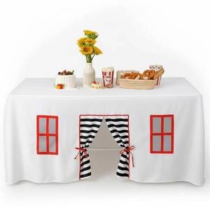 lot 24360 image: Oudain 10ft x 7.5ft Large Playhouse Table Cloth Table Fort Tent Cover Playhouse Indoor Outdoor Tablecloth for Birthday Party Playground Play Accessory(Mixed Colors,Striped Style) - Retail $39