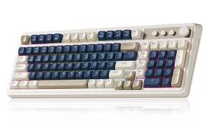 lot 24362 image: AULA 99 Keys Gaming Keyboard, Tri-Mode Bluetooth2.4GHzUSB-C Retro Creamy Color Keyboard with Number Pad RGB, Media Knob Custom Programmable Membrane Computer Keyboards for PC Gamer - Blue-Grey - Retail $34
