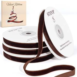 lot 29831 image: 40 Yd Brown Velvet Ribbon for Gift Wrapping 38 Dark Brown Velvet Ribbon for Christmas Tree and Wreath Decoration, Elegant Gift Wrapping, Bow Making, Valentines & Wedding Crafts 4 Rolls x 10 Yds - Retail $7
