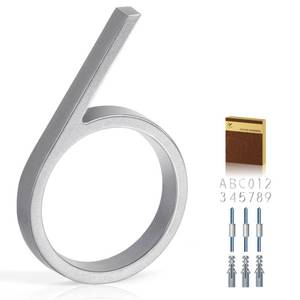 lot 39806 image: YIPLED 5 Inch House Numbers for Outside, Metal Address Number 6 - Modern Design, Weather-Resistant Silver Powder Coated Finish, No Fading (Silver) - Retail $9