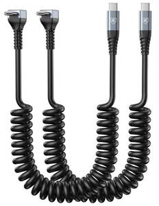 lot 39808 image: USB C to C Cable for CarPalyAndroid Auto, 3FT, 2-Pack 90 Degree USB C Cable, Coiled USBC to USBC Cable 3A Fast Charging, Right Angle Type C Cord for iPhone 171615Pro MaxGalaxy S23 and More - Retail $18