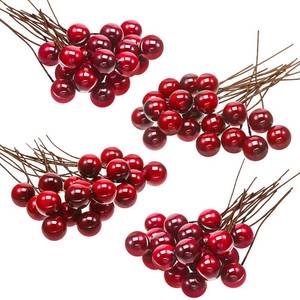 lot 39813 image: BBTO 100 Pack Artificial Holly Berries Mini 10 mmFake Berries Stems Crafts Faux on Wire for  Decoration Flower Branches Ornament Wreath DIY Winter Home(Wine Red) - Retail $10