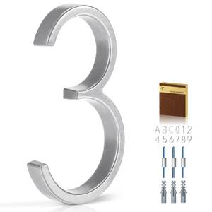 lot 39816 image: YIPLED 5 Inch House Numbers for Outside, Metal Address Number 3 - Modern Design, Weather-Resistant Silver Powder Coated Finish, No Fading (Silver) - Retail $7