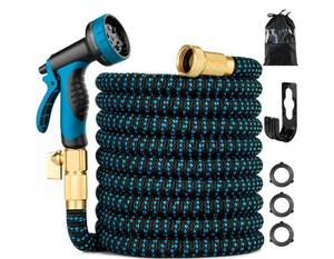 lot 39851 image: 50ft Expandable Garden Hose with Spray Nozzle - Retail $25