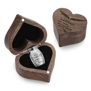 lot 39852 image: SOITIS Heart Wood Urn Box Mini Urns for Human Ashes 1.2 Inches Small Urns for Human Ashes Keepsake Angel Wings Cremation Keepsake Urn Small Urn for Ash for Women Men - Retail $19