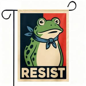 lot 39866 image: Resist Portland Frog Garden Flag 12x18, Double Sided Protest Signs Flag for Yard, Heavy Duty Fade Resistant - Retail $10