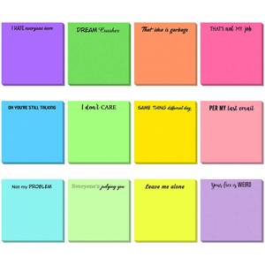 lot 39880 image: 12 Pieces Funny Sticky Notes with Saying for Office Work Snarky Note Pads Sucks Complaining Quotes Vibrant Negative Passive Office Notepads Memo Pad for Colleague Supplies 3 x 3 Inch(Stylish Style) - Retail $12