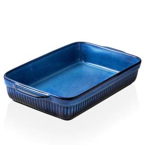 lot 48569 image: Kanwone Ceramic Baking Dish, Bakeware Set, Rectangular Casserole Dish, Lasagna Pans for Cooking, Kitchen, Cake Dinner, 9 x 13 Inches, Stripe Series - Blue - Retail $41