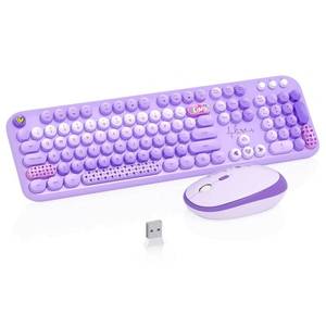 lot 48575 image: Wireless Keyboard and Mouse Combo, 104 Keys Cute Colorful Keyboard and Mouse with Retro Typewriter for PCMacLaptopTabletComputerWindows Microsoft, Purple - Retail $26