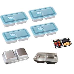 lot 48576 image: Grab and Go Snack Containers, Reusable Stainless Steel Snack Containers with Lids, Leak-Proof Stainless Steel Double Compartment Condiment Container, for Snacks Dips Travel 4 peice - Retail $13