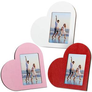 lot 48578 image: Sintuff 3 Pcs Heart Picture Frame 4 x 6 Inch with Natural Raffia Sweet Red Pink Wooden Photo Decorative Postcard Frame for Valentines Day Home Table Tabletop - Retail $17