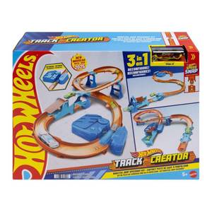 lot 48587 image: Hot Wheels Toy Car Track Set, Deluxe Building Box with Motorized Booster, 164 Scale Vehicle, Speed Snap Track, Boosted Jump Speedway - Retail $37