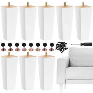 lot 48594 image: TURSTIN Set of 8 Wood Furniture Legs 6 Inch Square Solid Wood Sofa Legs with M8 T-Nuts Natural Wooden Couch Leg Replacement Leg for Furniture Armchair Bed Dresser Cabinet or DIY Projects, White - Retail $31