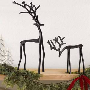 lot 48595 image: Christmas Decorations - Set of 2 Black Reindeer Statues - Modern Aluminum Alloy Xmas Figurines - Elegant Indoor Holiday Decor - Table Centerpieces - Ideal for Mantel Living Room Bedroom Office - Retail $88