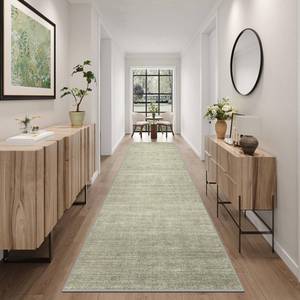 lot 48597 image: Art&Tuft Non-Slip Runner Rug - 2x10 Runner Rug Washable Low-Pile Rugs Runners, Soft Distressed Carpet Runner for Bedroom Bathroom Kitchen Laundry Living Room, Green - Retail $40