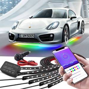 lot 48604 image: Car Underglow Lights, Bluetooth Dream Color Chasing StripLights Kit, 6 PCS Waterproof Exterior Car Lights with APP Control, 12V 300 LEDs Underbody Lights for All Cars - Retail $46