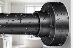 lot 48620 image: YNL Shower Curtain Rod, 34-82 Inches, Non-Slip, Never Rust, No Drill Tension Curtain Rod for Bathroom & Window, Stainless Steel Shower Rod, Matte Black - Retail $30