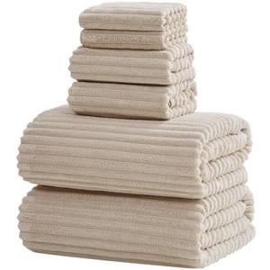 lot 48627 image: NALIVO 6-Piece Bath Towel Set(30x60), 2 Large Bath Towel Sheets, 2 Hand Towels and 2 Washcloths - Highly Absorbent Quick Dry Microfiber,Ultra Soft Towel Set for Bathroom (Beige) - Retail $39