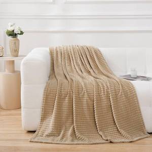lot 48640 image: Puncuntex Flannel Fleece Beige Throw Blanket 50x60,Super Soft Plush Cozy Blanket with 3D Jacquard Square Grid Design Luxury for Couch Sofa Chair,Khaki - Retail $12