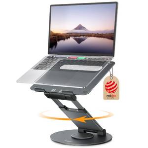 lot 48645 image: Nulaxy Telescopic 360 Rotating Laptop Stand for Desk Adjustable Height Swivel Pull Out Design Ergonomic Laptop Riser Standing Desk Converter Fits All 10-17 Laptops Computer MacBook, Gray - Retail $48