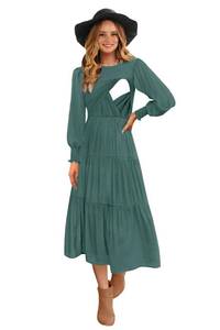 lot 48646 image: CzzzyL Nursing Casual Dresses for Women Flutter Long Sleeve Maternity Cotton Autumn A Line Breastfeeding Sundresses(DarkBlue,Small) - Retail $34