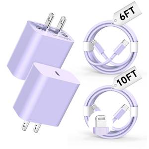 lot 48679 image: USB C Charger Compatible with i Phone Chargerr 2Pack 610FT Fast Charging Cable with 20W Type C Wall Phone Charger Compatible with i Phone 14131211ProPadProMaxPlusXSXRXSE8 - Purple - Retail $10
