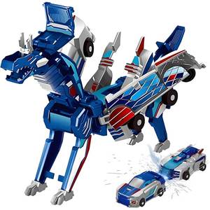 lot 48681 image: Aimery Collision Transforming Dinosaur Car Toy, 2 Magnetic Cars Convert into Dinosaur Toys,Dino Robot Toy, Boys Toys,Kids Toys, Party Birthday for Kids (Blue) - Retail $16