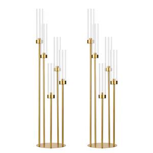 lot 48684 image: 2PCS Gold Floor Candelabra,5 Arm Candle Holder Tall Floor Candle Holder with Acrylic Lampshade for Wedding Table Birthday Party Home Decoration Fit LED Taper Candles - Retail $60