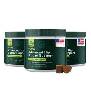 lot 48692 image: Wuffes Chewable Dog Hip & Joint Supplement - Glucosamine & Chondroitin Chews - Dog Joint Supplements & Vitamins - Extended Joint Care (Small&Medium Breeds (0-65 lbs), 180 Chews (Pack of 3)) - Retail $100