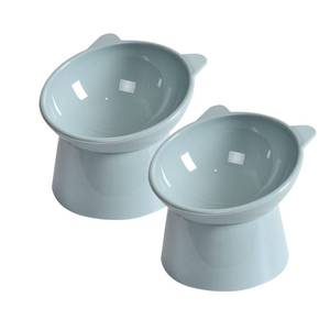lot 48696 image: Tilted Elevated Cat Food Bowl - Cat Bowls Whisker Friendly Anti Vomiting Slanted Cats Feeding Bowls Cute Shallow Cats Bowl (2pcsBlue) - Retail $15