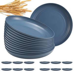 lot 48697 image: HEYCOME 7 Pcs Unbreakable Deep Dinner Plates Set, 10 inch Reusable Plastic Wheat Straw Plates, Microwave and Dishwasher Safe Plate for Kitchen, Lightweight Plate for Dessert, BPA Free, Dark Blue - Retail $20