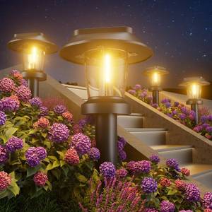 lot 48704 image: ALEPOD Solar Pathway Lights Outdoor - 8 Pack Solar Powered Garden Lights Waterproof IP65, Decor Landscape Lighting with Three Lighting Modes for Yard, Lawn, Walkway, Driveway, Warm White - Retail $44