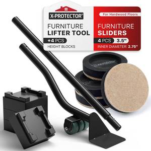 lot 48708 image: X-Protector Felt Furniture Sliders for Hardwood Floors & Furniture Lifter Tool Set - 4 PCS 3 12 Sliders for Furniture with Furniture Jack. Move Your Furniture Easily with Premium Furniture Movers - Retail $20