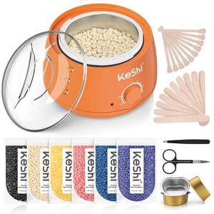 lot 55152 image: KeShi Waxing Kit, Painless Hair Removal Wax Warmer with 6 Bags Hard WaxBeans for Full Body, Legs, Face, Eyebrows & Bikini Ideal for Both Women & Men(Orange) - Retail $25