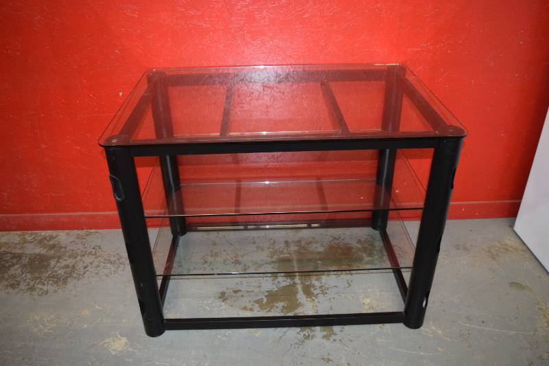 lot 1 image: Black Metal and Glass Entertainment Center