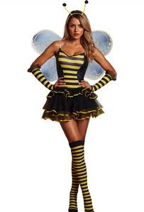 lot 1005 image: Womens Halloween Bee Costume Cute Striped Tube Top Dress with Wings Outfits Bumble Bee Themed Party Fancy Dress Small - Retail $0