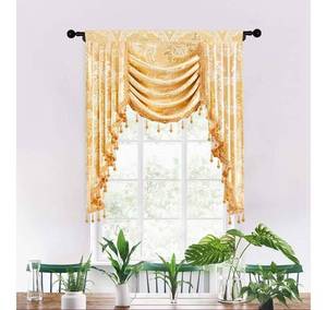 lot 1009 image: ELKCA Golden Jacquard Single Swag Waterfall Valance for Living Room Damask Curtain Valance for Bedroom,Rod Pocket,W39 Inch,1 Panel - Retail $0