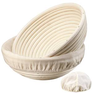 lot 1016 image: Dimpola Banneton Bread Proofing Basket - 9 inch Banneton Basket Set of 2 Sourdough Proofing Basket Round Proofing Bowls Handmade Rattan Baskets and Liners - Retail $24